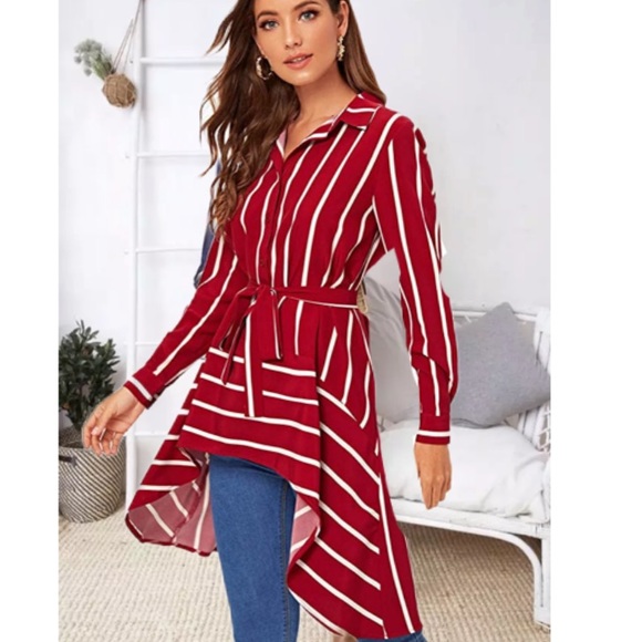 Delilah Wear Red and White Striped Tunic - Picture 2 of 6